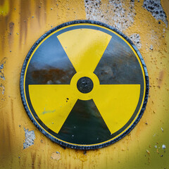 Fototapeta premium Warning radioactive symbol. Aged yellow background.