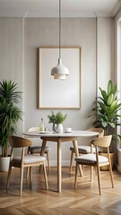 Frame mockup in cozy dark blue bedroom interior, 3d render, white Mock up