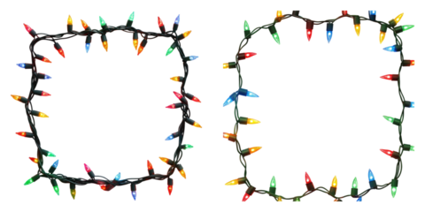 Christmas lights decoration border isolated on transparent background, Set of