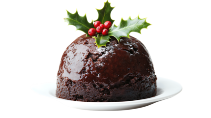 A traditional christmas chocolate cake isolated on white background 