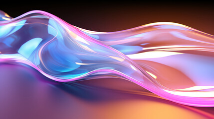 Holographic 3D icon of a house, with a futuristic iridescent gradient that shifts between pastel blues, pinks, and purples, featuring smooth edges.