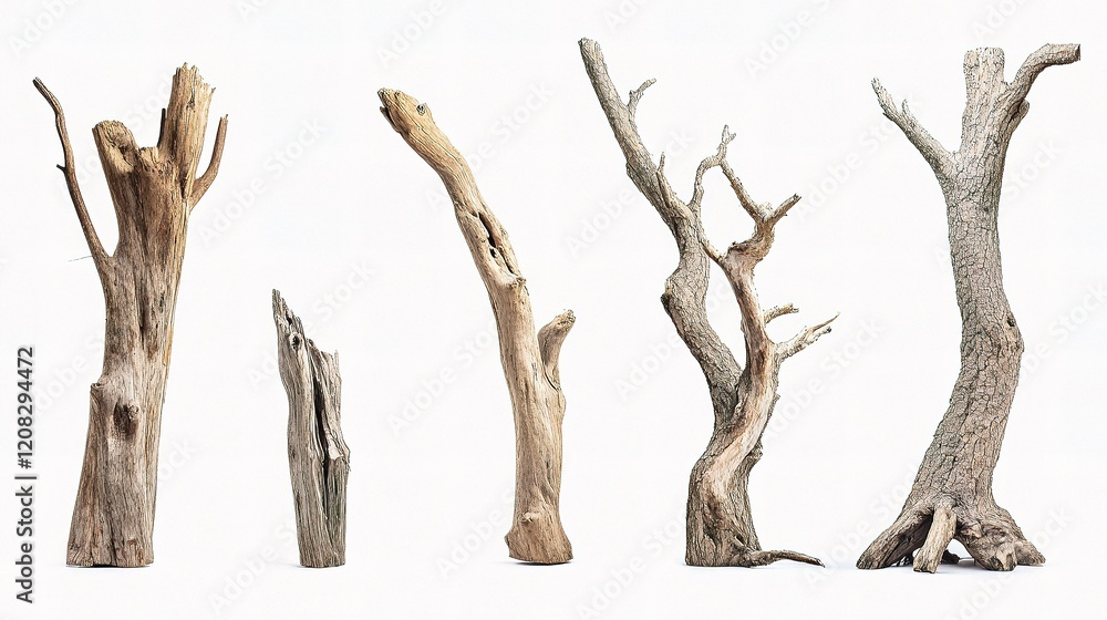 Aufkleber cluster of isolated dry tree trunks and branches on white background