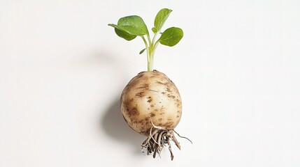 Freshly Harvested Young Potato with Sprouts on White Background