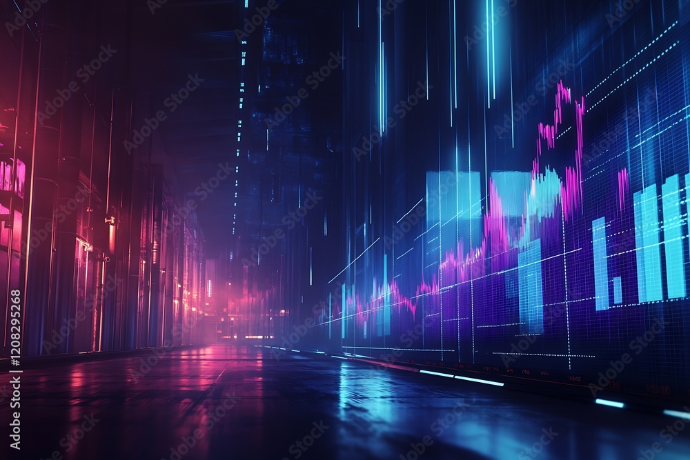 Poster dynamic financial market digital pattern with neon urban coalescence : generative ai