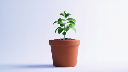 Obraz premium Small Green Plant in a Flowerpot on Light Background