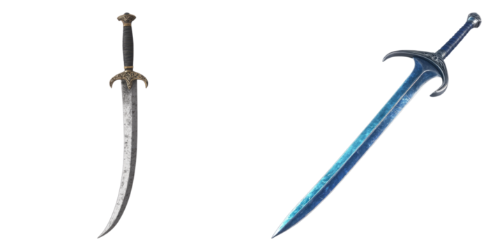 cutlass sword isolated on transparent background, PNG die-cut, Set of