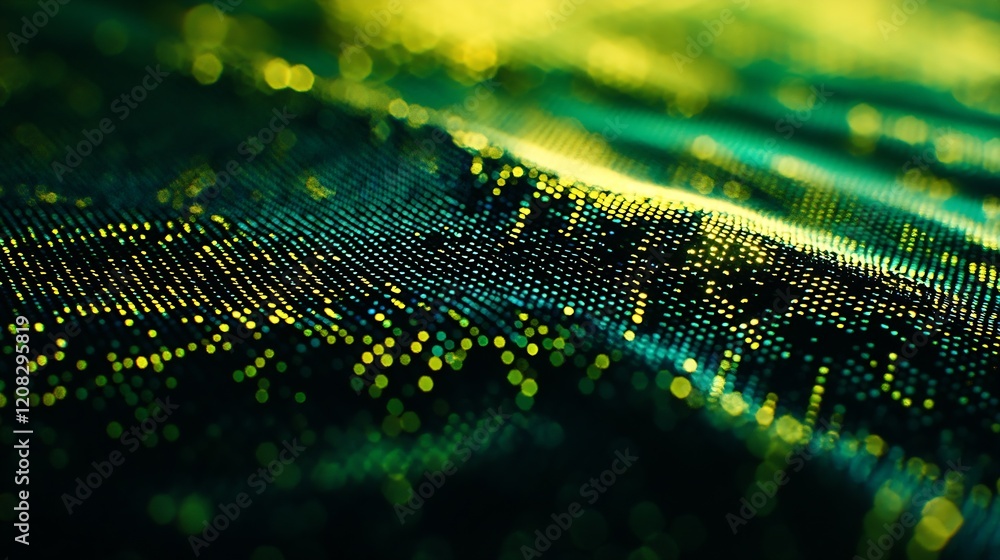 Leinwandbilder dynamic green and yellow digital wave texture for futuristic and innovative backgrounds : generative