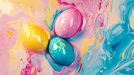 Abstract gradient liquid easter background with easter eggs