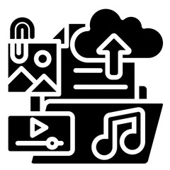 Cloud Upload File Media and Sharing Glyph Black Fill Vector Icon