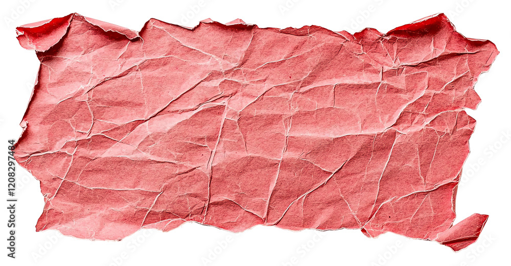 Poster a crumpled piece of red paper with unique texture and rustic edges, ideal for backgrounds or creativ