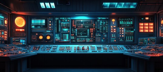 Modern control panel banner for a nuclear power plant