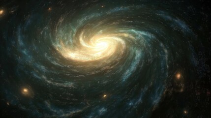 Fototapeta premium Bright cosmic spiral galaxy glowing with energetic golden and teal light