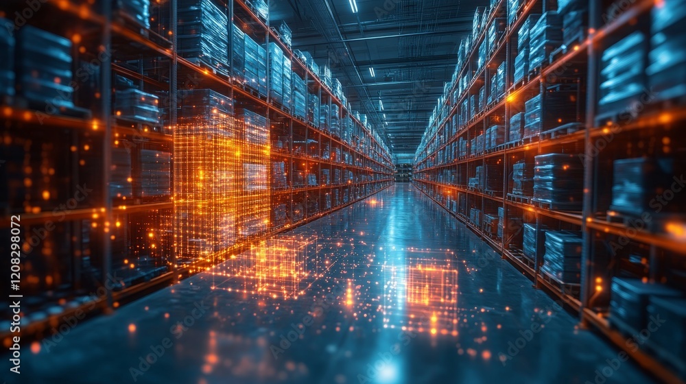 Poster ai systems analyzing data predictions within a high-tech data warehouse environment