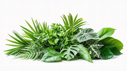 Lush Arrangement of Tropical Green Leaves and Exotic Plants