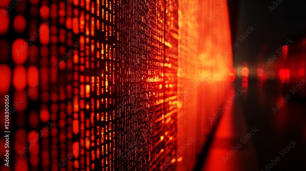Poster Vivid red digital data matrix with futuristic high-tech design : Generative AI