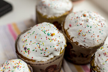 Close-up view of several Easter cakes.