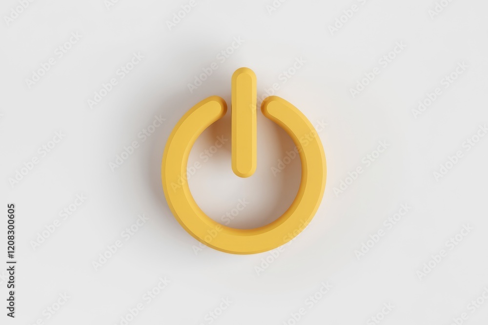 Poster a 3d render of a yellow power button symbol on a white background.