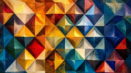 Fototapeta premium Abstract Geometric Oil Painting Colorful Triangles
