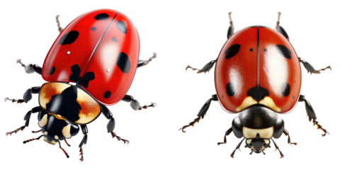 Ladybug insect isolated on transparent background, PNG die-cut, Set of