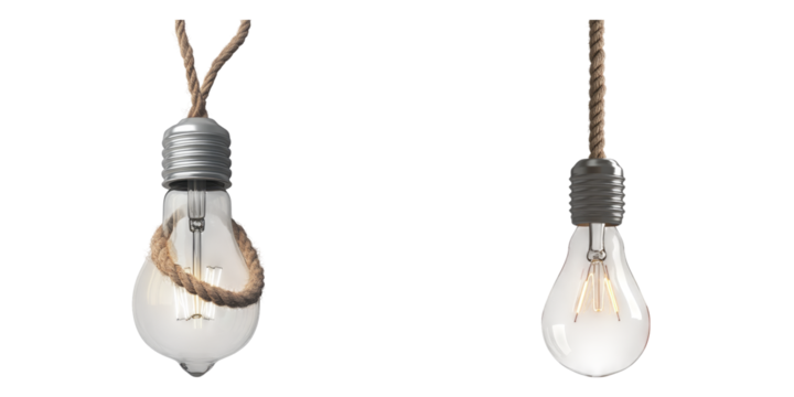 Light bulb with noose isolated on transparent background, PNG die-cut, Set of