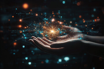 Futuristic Robotic Hand Holding a Glowing High-Tech Cube Representing Advanced AI, Innovation, and Sci-Fi Cybernetic Design in Digital Technology