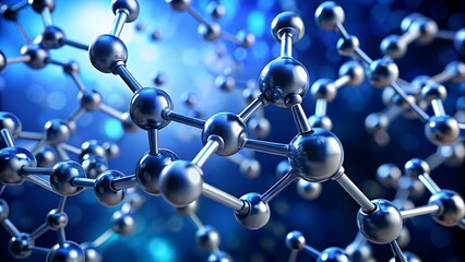 Hyper-Realistic Molecular Bonds with Transparent Spheres and Glowing Connections on a Light Blue Gradient Background