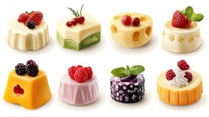 Assorted mini cheesecakes with berries and mint garnishes