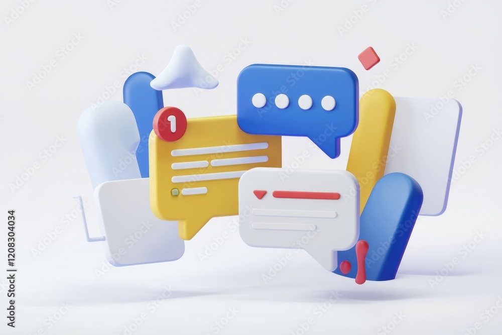 Aufkleber 3D render of colorful message bubbles, representing online communication and notifications.