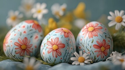 Fototapeta premium Painted easter eggs with floral designs for spring celebration and decoration