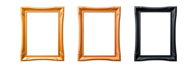 Three distinct picture frames in varying colors, showcasing artistic design. Ideal for displaying paintings or photos, perfect for home decor or gallery exhibitions.