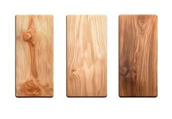 Three wooden cutting boards showcasing different types of grain and texture, perfect for food preparation and presentation in any kitchen setting.