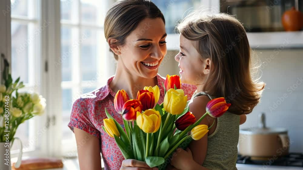 Wall mural The Mother with Flower Bouquet