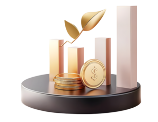 PNG growth money isolated on transparent 3d podium background with wealth financial business success finance graph stock profit investment chart.