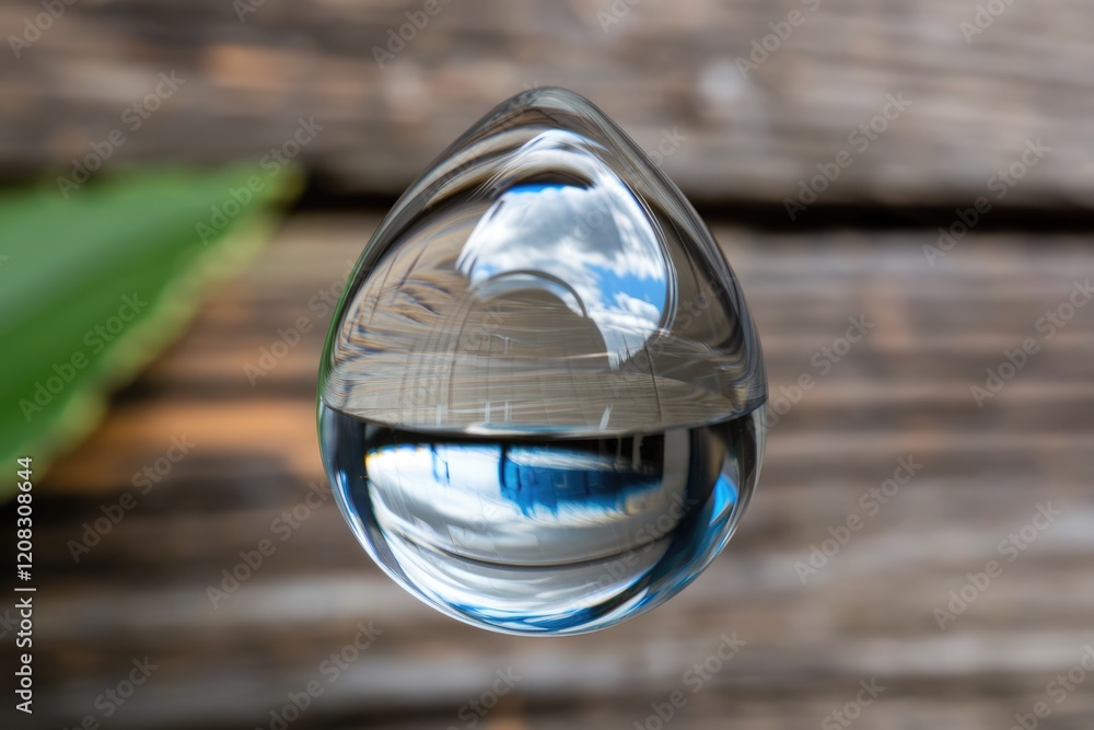 Aufkleber a teardrop-shaped glass orb reflects a cloudy sky and a building, creating a captivating miniature w