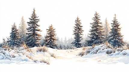 Snowy Landscape with Pine Trees Covered in Snow Background Image