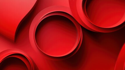 Abstract red circular pattern with layered geometric shapes and shadows