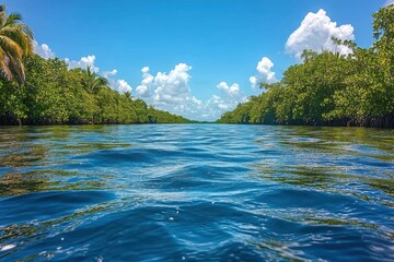 Tranquil Tropical Lagoon with Mangrove Canopy | Idyllic Serene Water Landscape for Relaxation and Nature Lovers