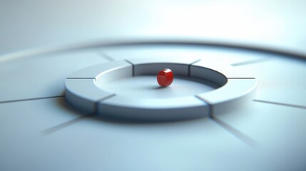 Red gemstone on circular platform with minimalistic design and soft focus background