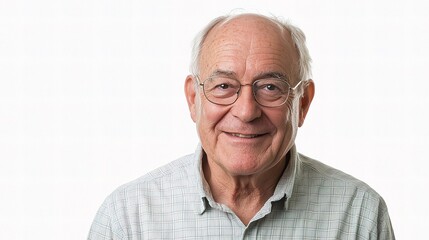 Obraz premium Cheerful Senior Man Smiling in Isolated Portrait on White Background