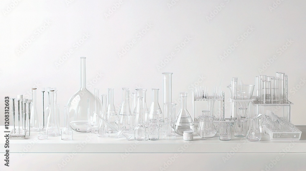Poster clean and organized laboratory with glassware and instruments