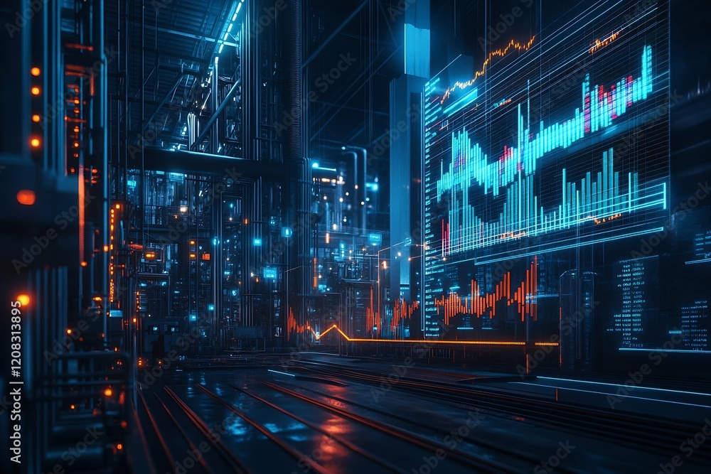 Fototapete Futuristic Data Analytics and Industrial Processing Visualization : Generative AI