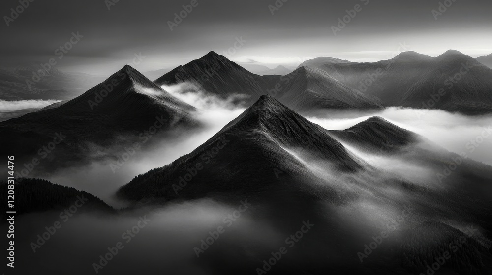 Poster A foggy mountaintop with indistinct shapes in the mist, evoking uncertainty and isolation
