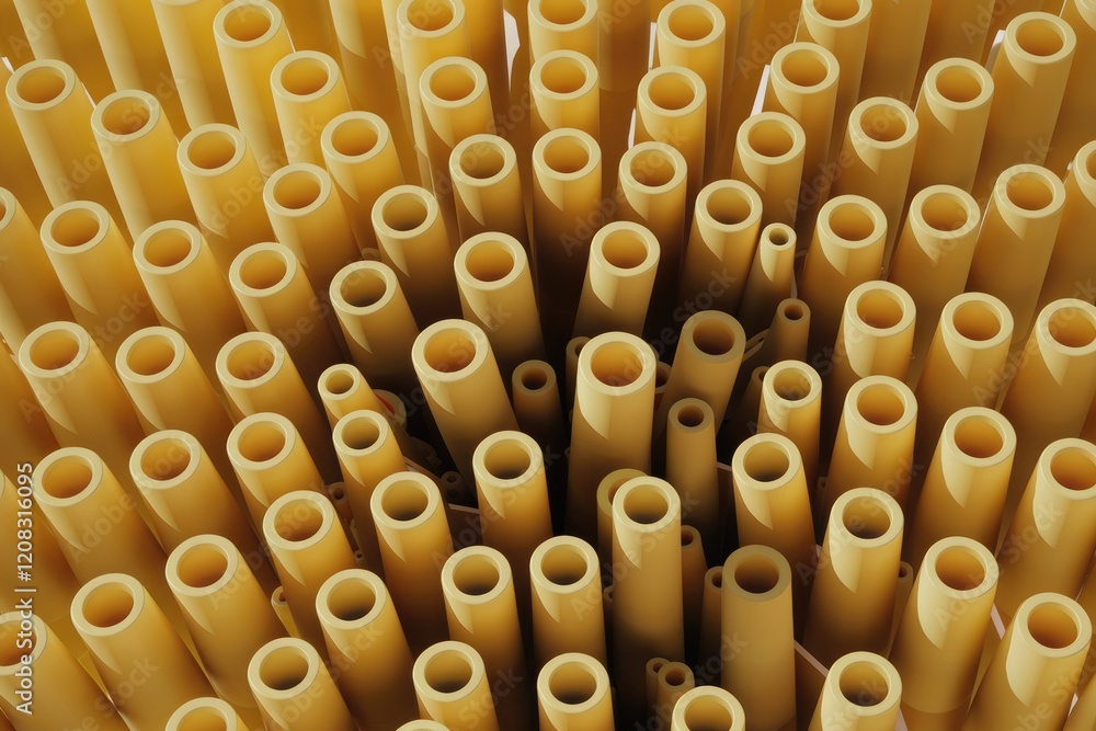 Poster abstract image of numerous cylindrical tubes, closely packed together, creating a textured, organic 