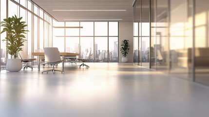 Fototapeta premium Modern Office Interior with Open Space and Blurry Background View