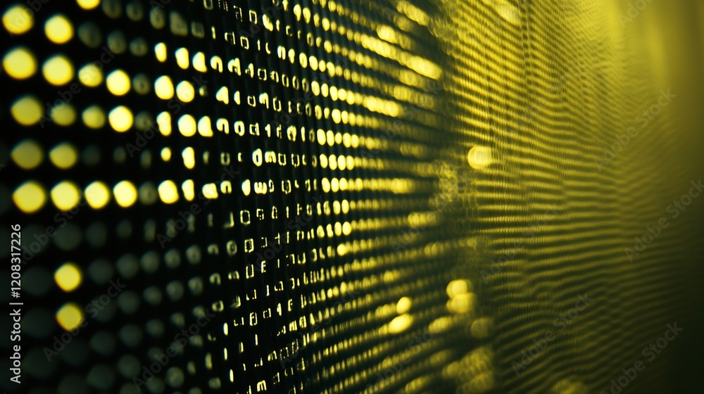 Aufkleber Luminous Yellow Digital Matrix with Abstract Light Patterns and Binary Code Illumination : Generative AI