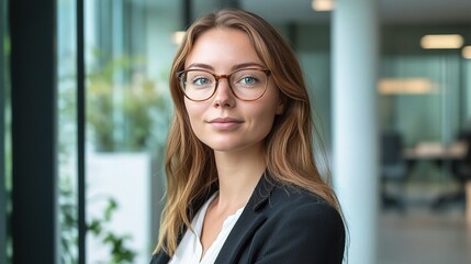 Fototapeta premium Professional Woman in Glass Office Environment with Natural Light