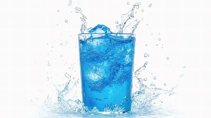 Refreshing Blue Drink with Dynamic Water Waves in Splashing Motion