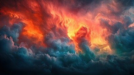 Fototapeta premium Fiery, swirling cloudscape, dramatic sky, celestial backdrop