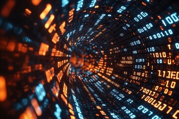 Obraz premium Binary Code Tunnel: Futuristic Digital Pattern