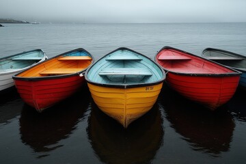 Obraz premium Serene Harbor Scene: Colorful Boats in Quaint Waterfront Marina